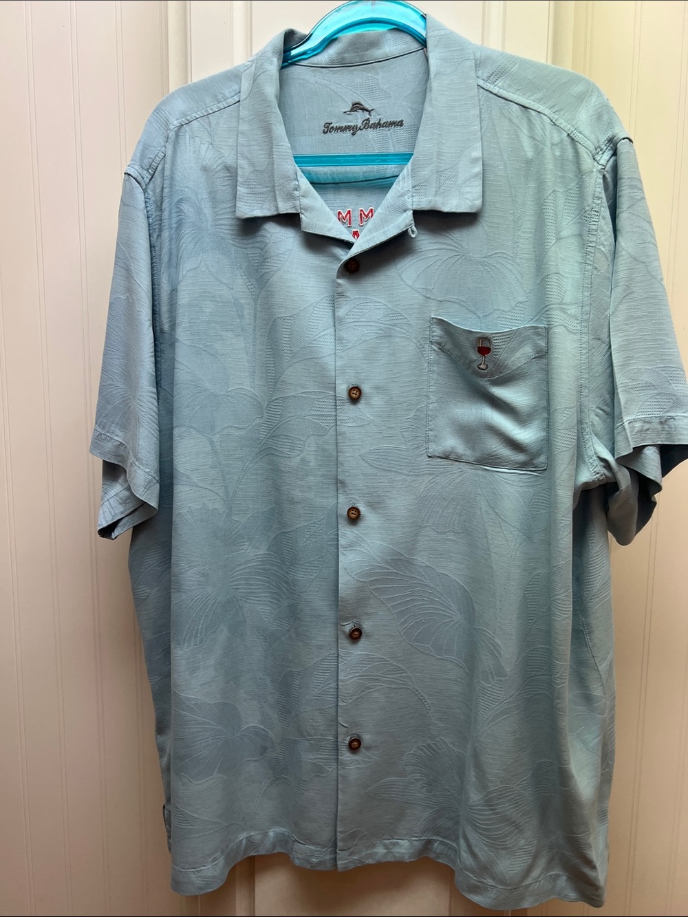 Tommy Bahama Pale Blue Short-Sleeve Camp Shirt with Pocket Embroidery